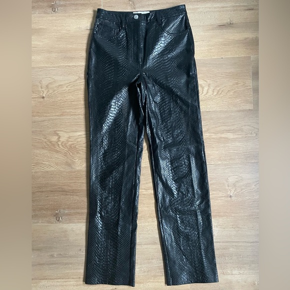 Wilfred Melina Faux Leather Python Snake Print Pants Black Straight Leg Size 2 - Picture 4 of 13